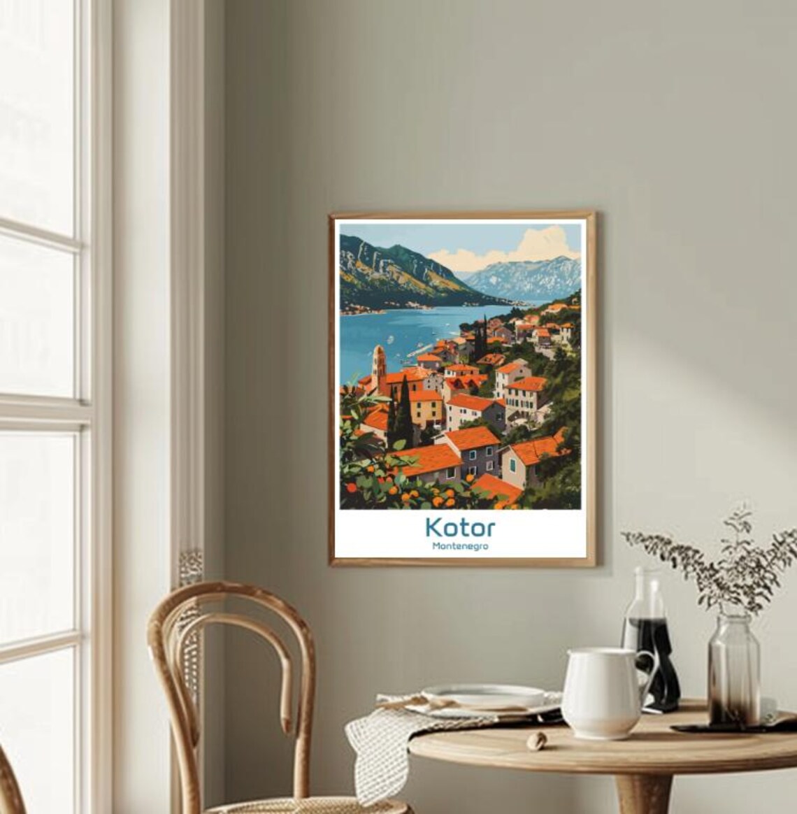 Scenic Kotor Montenegro Old Town Bay Harbor Mountain View Poster - Image 2