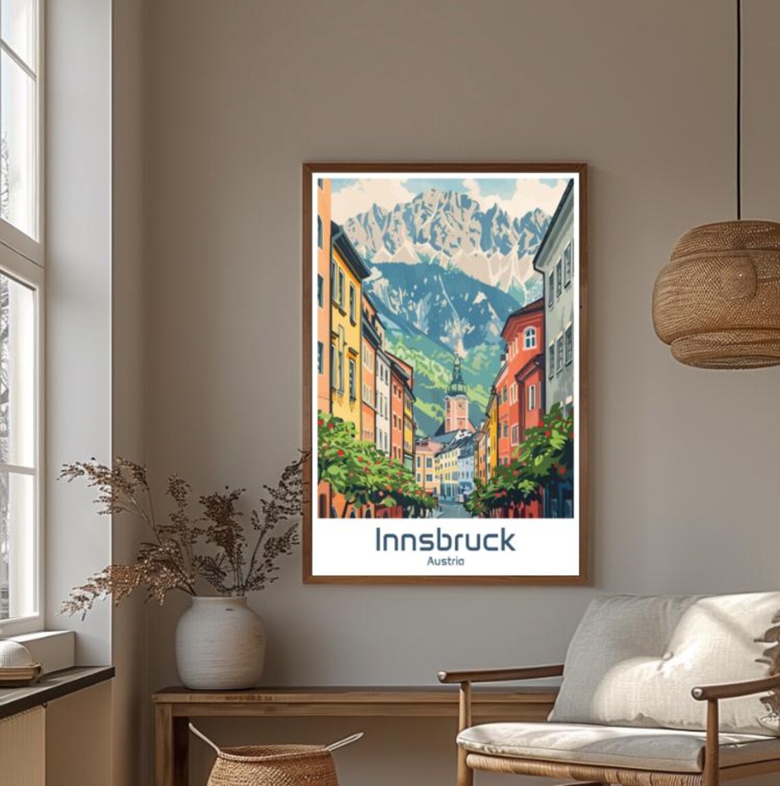 Innsbruck Austria Old Town Street With Towering Alpine Peaks Poster - Image 4