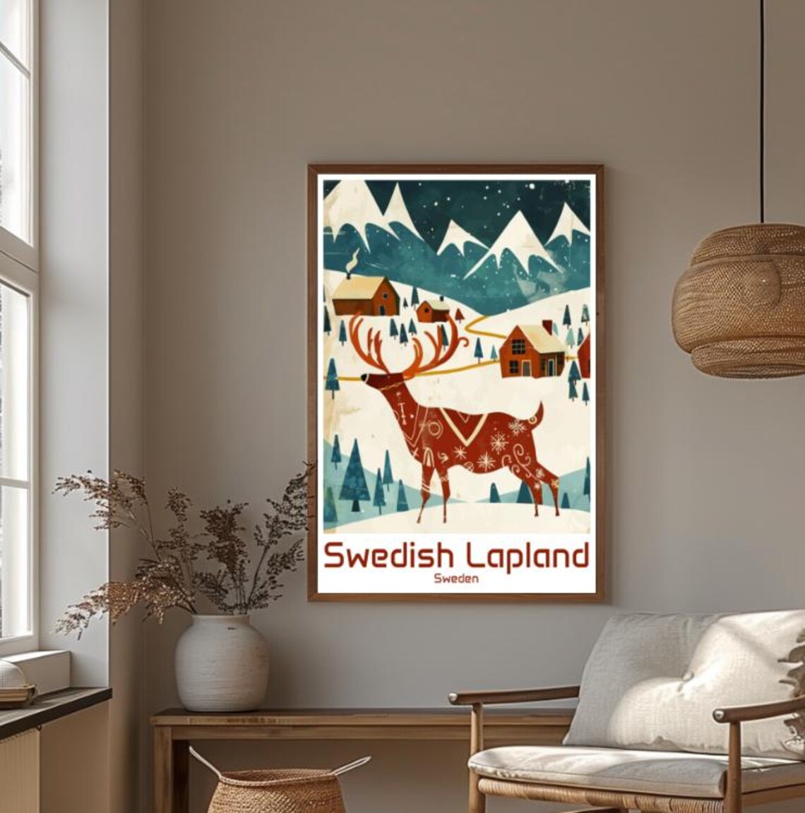 Swedish Lapland Reindeer Snowy Arctic Village Winter Travel Poster - Image 4