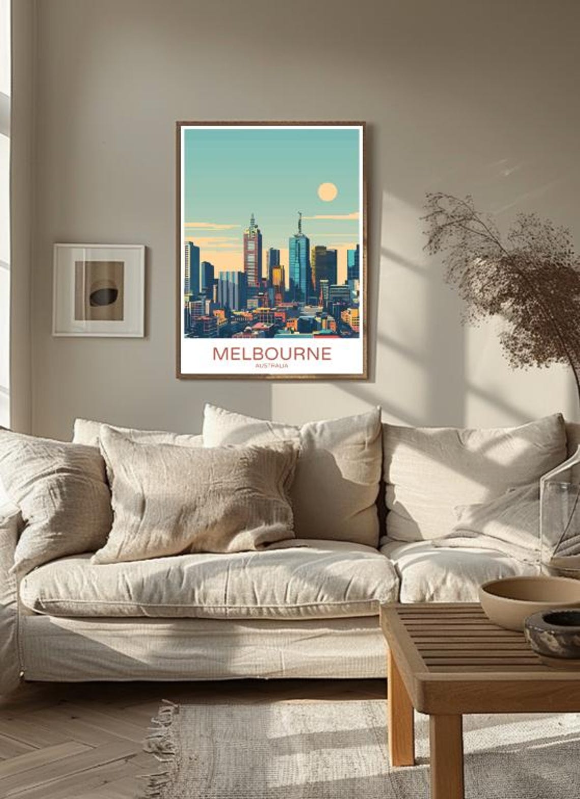 Melbourne City Skyline at Retro Sunset Australia Travel Poster - Image 3