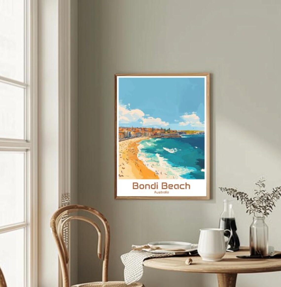 Bondi Beach Australia Turquoise Ocean Aerial Retro Travel Poster - Image 2