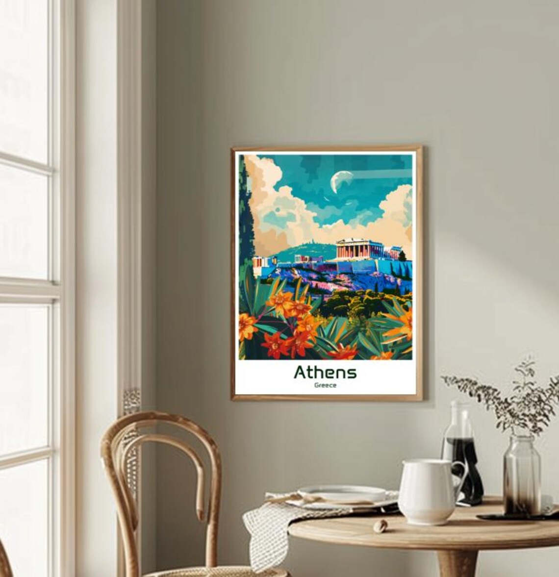 Athens Greece Acropolis Parthenon Flowers Sunny Day Travel Poster - Image 2