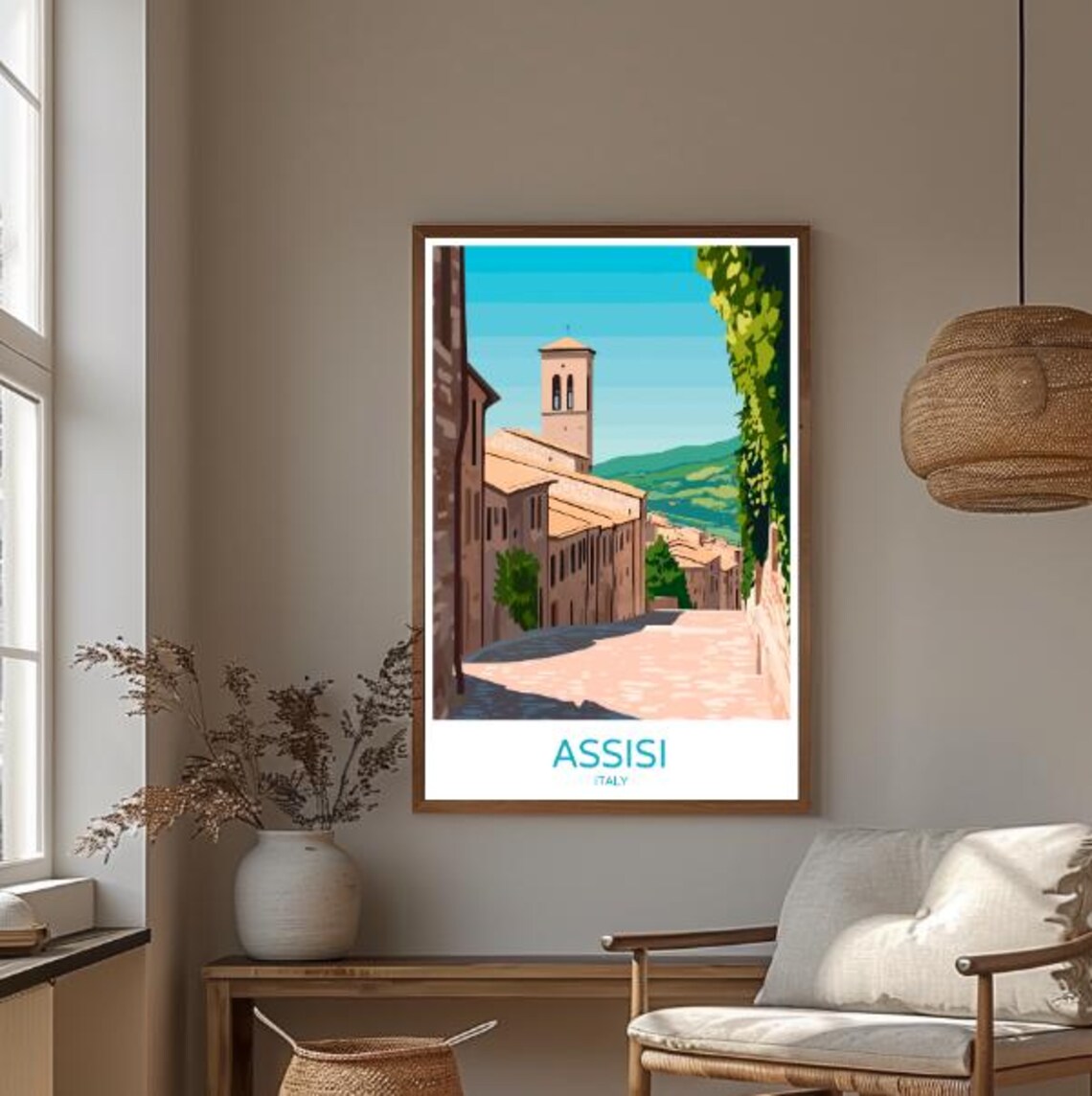 Assisi Umbrian Street Church Bell Tower Green Hills Italy Poster - Image 3