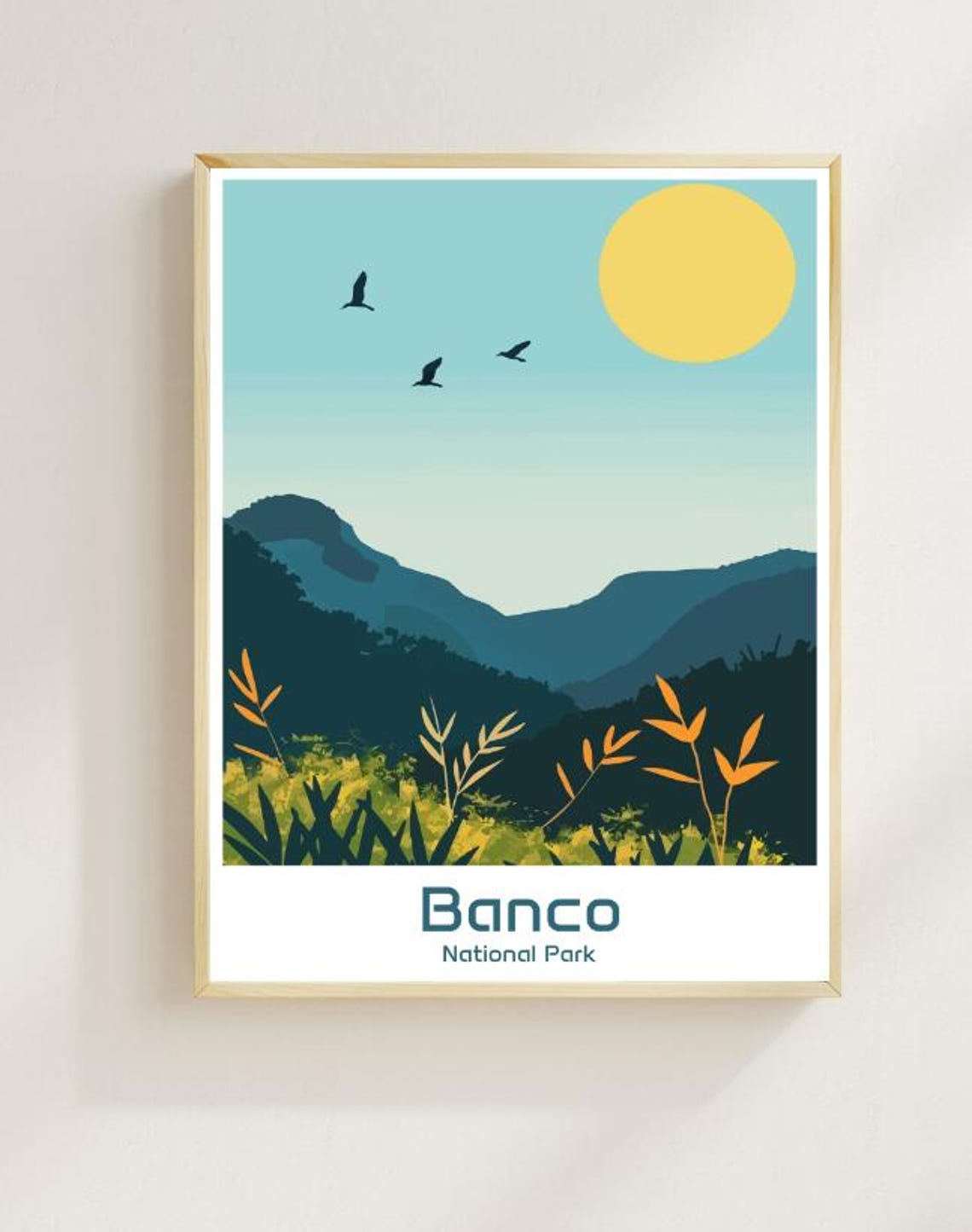 Banco National Park Golden Sun Over Blue Hills Landscape Poster
