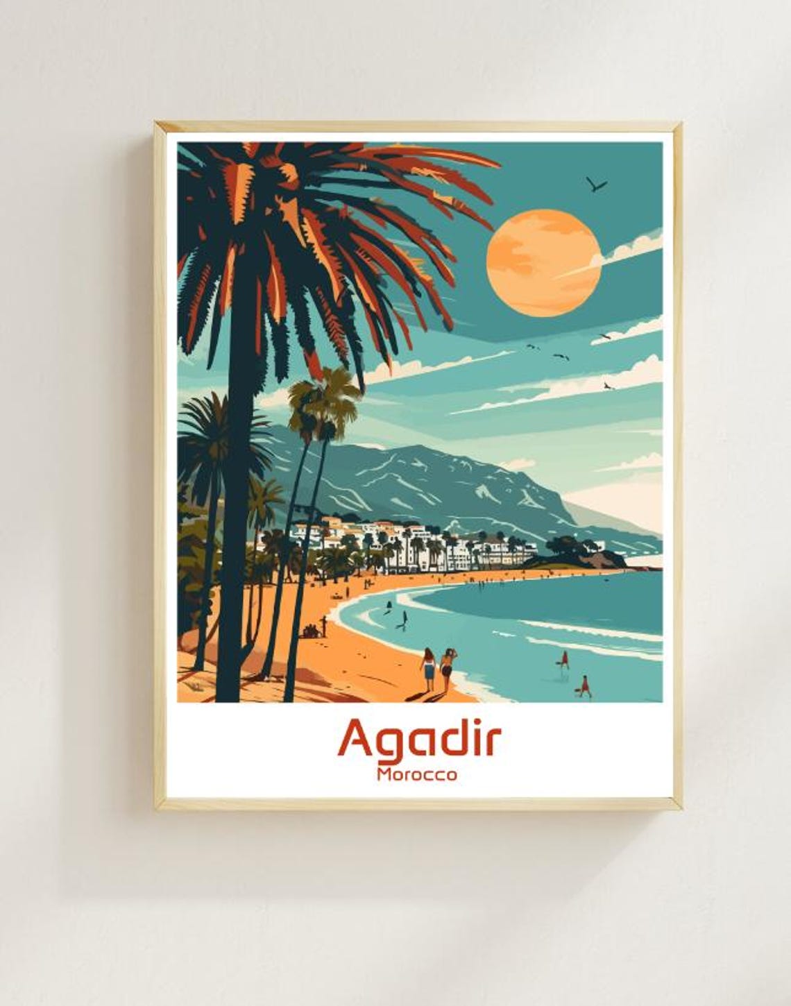 Tropical Agadir Morocco Palm Beach Sunset Mountain Coast Poster