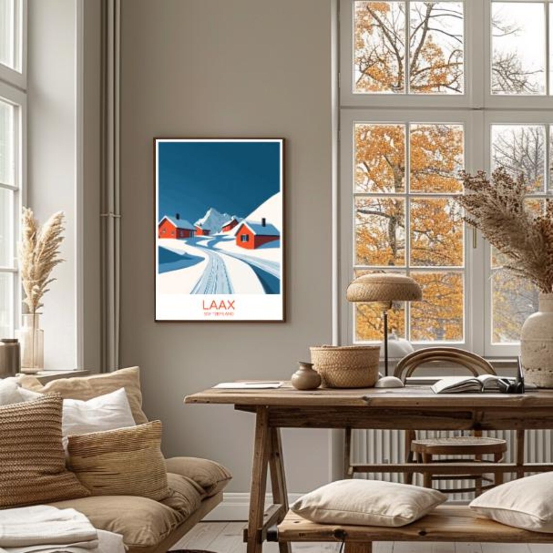 Laax Switzerland Snowy Alpine Village Ski Tracks Winter Poster - Image 4