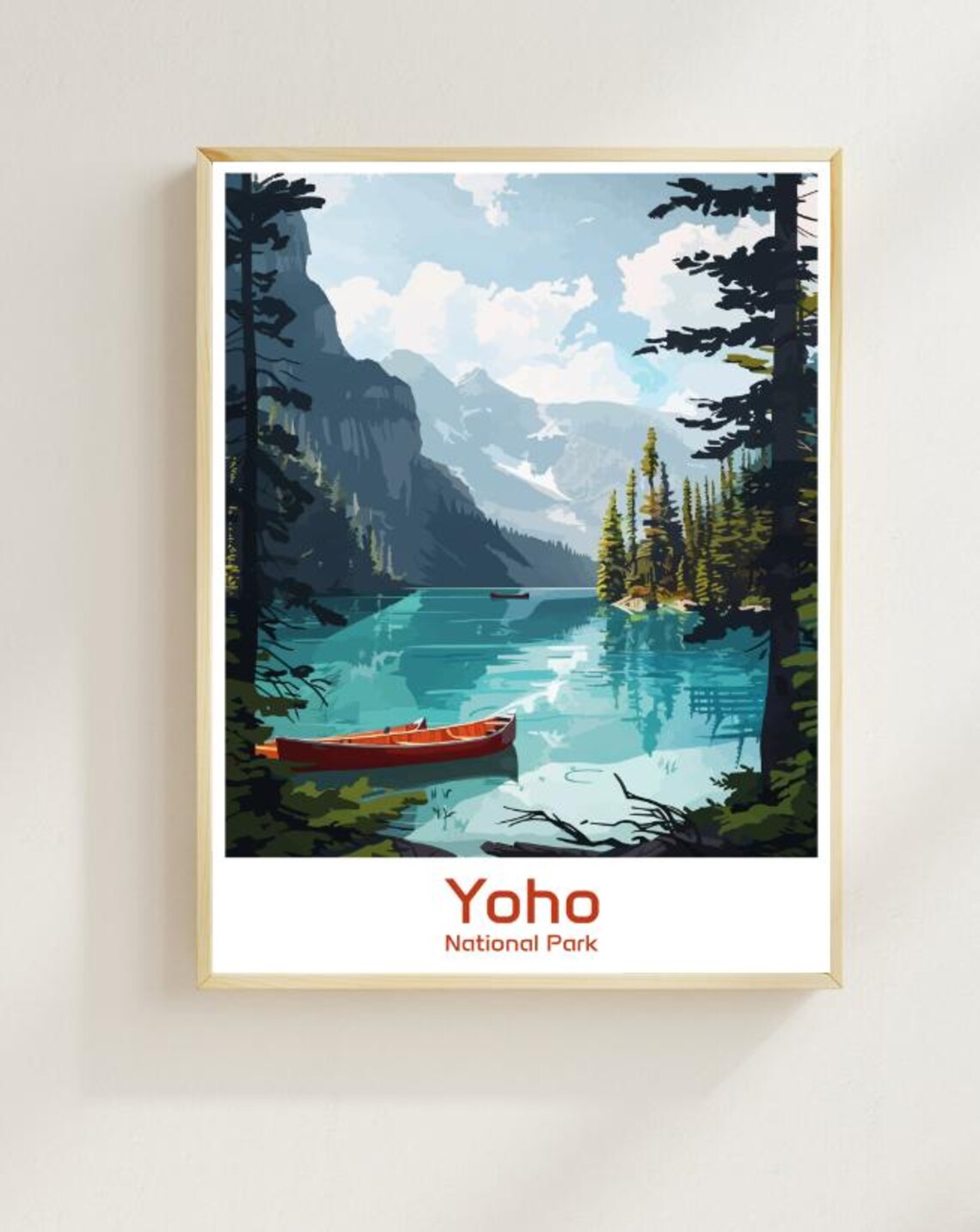 Yoho National Park Turquoise Lake Red Canoe Rocky Mountains Poster