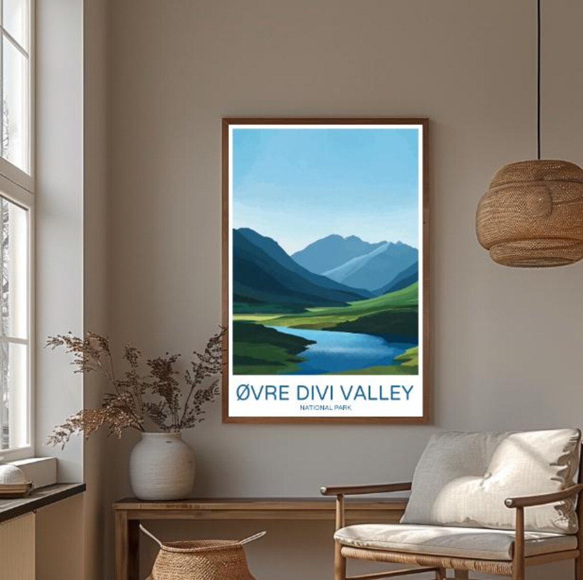Øvre Divi Valley Layered Blue Mountains And Lake Travel Poster - Image 3