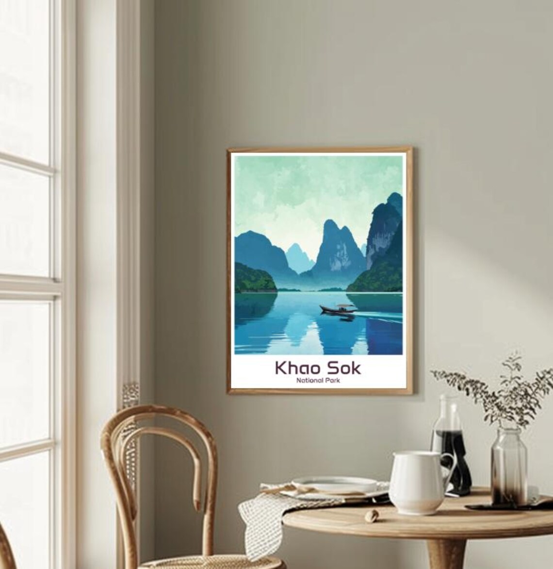 Khao Sok Thailand Karst Lake Longtail Boat Retro Travel Poster - Image 2