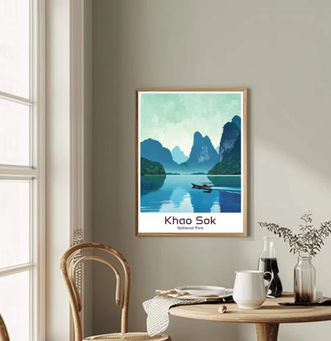 Khao Sok Thailand Limestone Karst Lake Boat Retro Travel Poster - Image 2