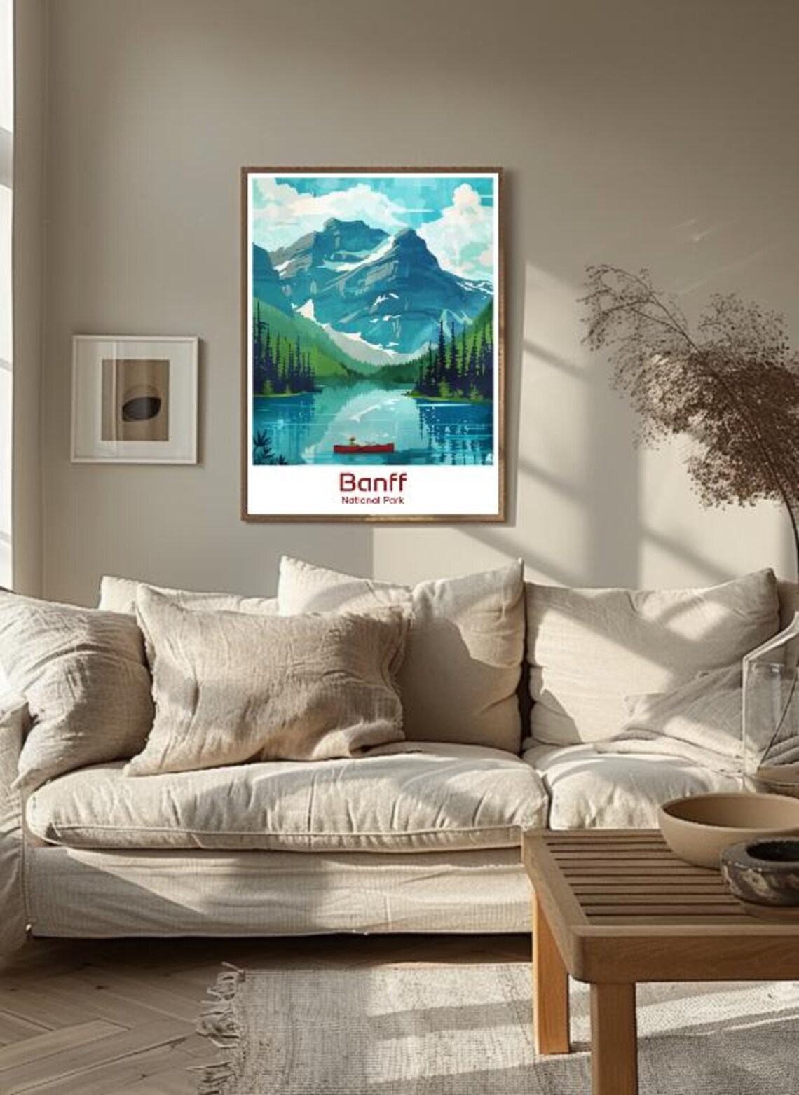 Banff National Park Red Canoe Alpine Lake Canada Travel Poster - Image 3