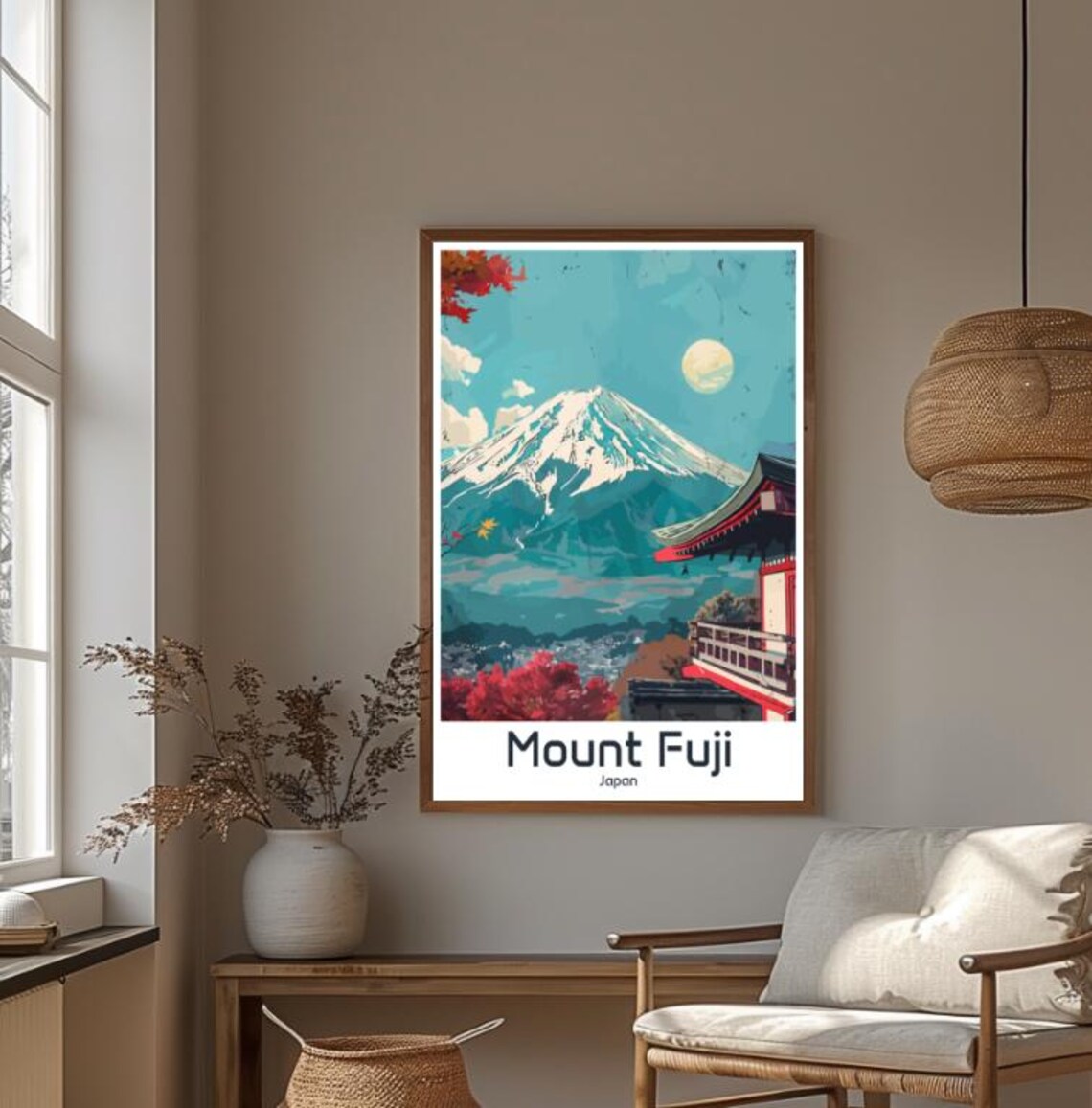 Mount Fuji Under Moonlight With Red Pagoda Vintage Japan Poster - Image 4