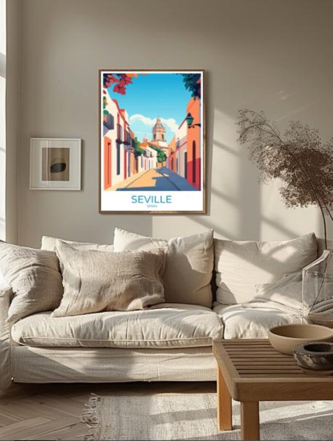 Seville Spain Travel Poster Sunlit Street And Church Tower View - Image 2