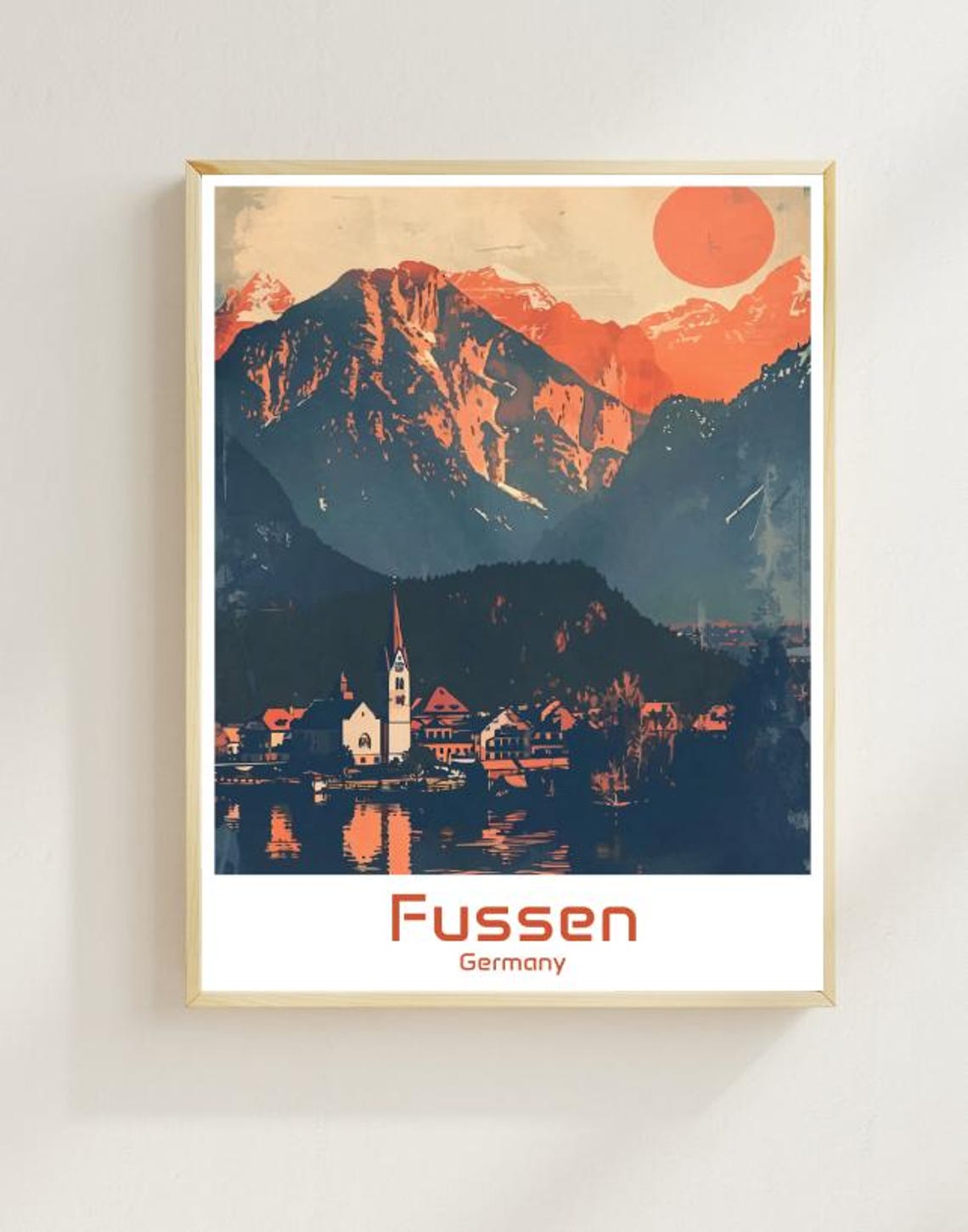 Fussen Germany Alpine Lake Sunset Bavarian Town Panorama Poster