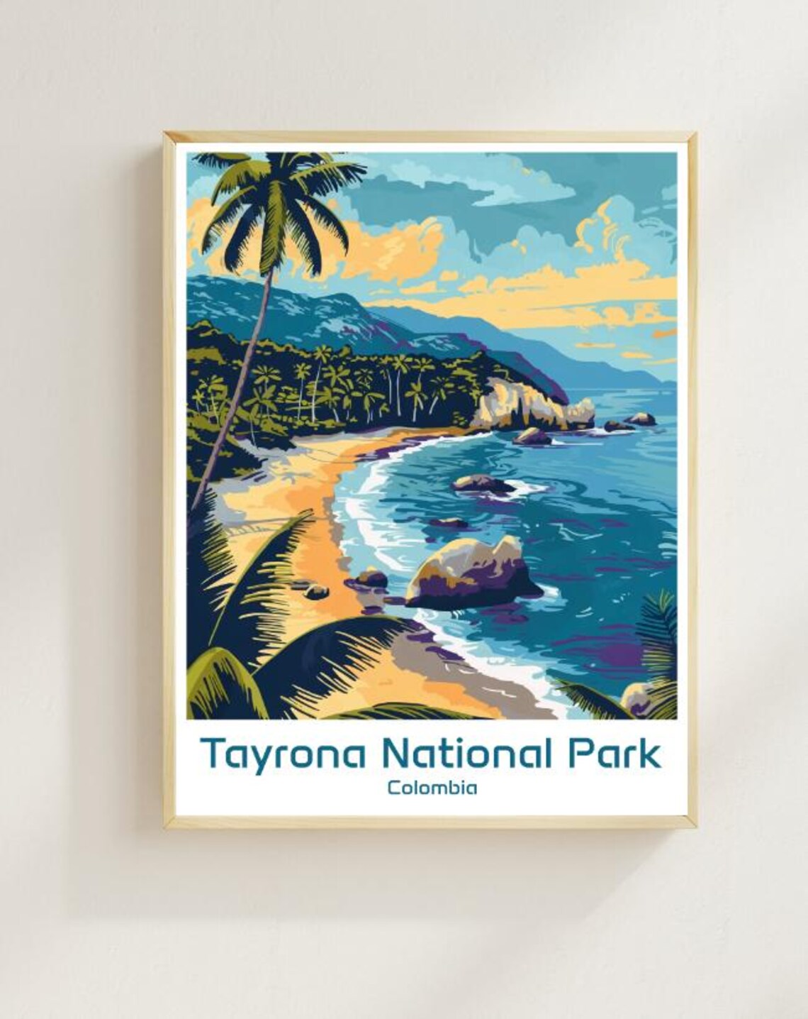 Tayrona National Park Colombia Caribbean Cove Palm Beach Travel Poster