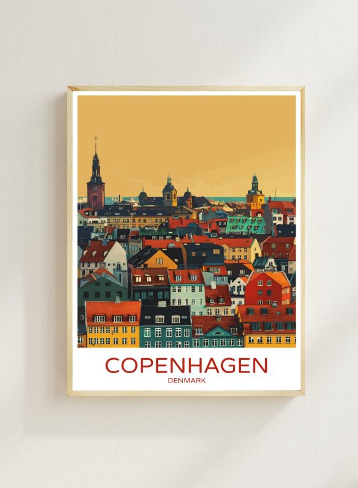 Copenhagen Denmark Colorful Rooftops Old Town Skyline Poster