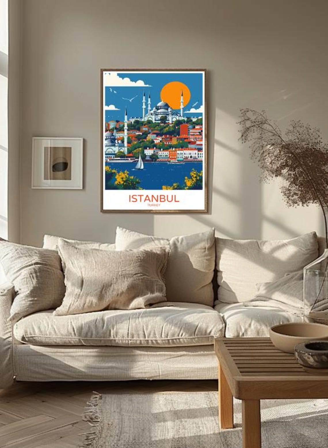 Istanbul Turkey Illustrated Sunset Mosque Bosphorus Scene Poster - Image 2