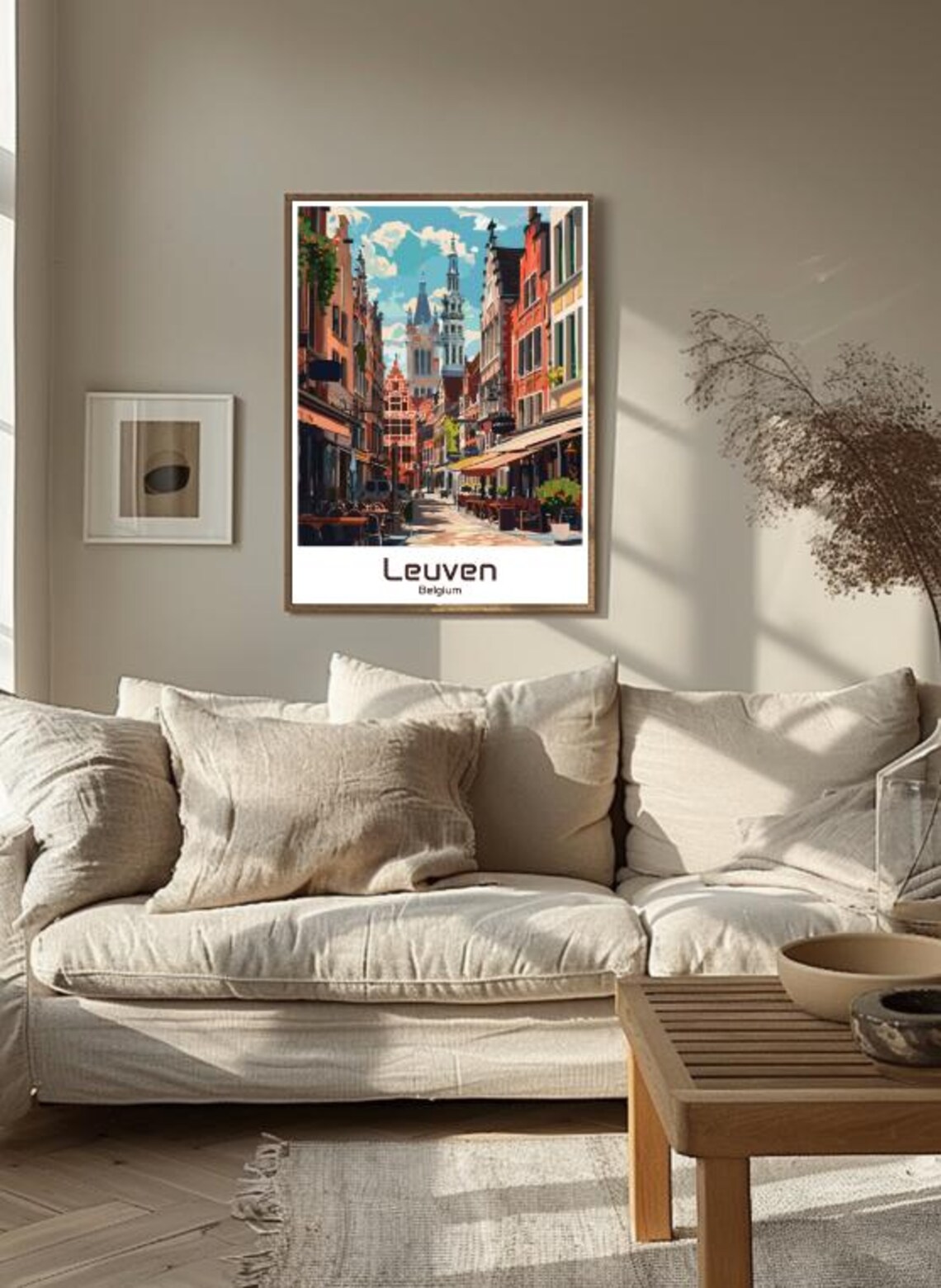 Leuven Belgium Old Town Street Belfry Cafes Historic Cityscape Poster - Image 3