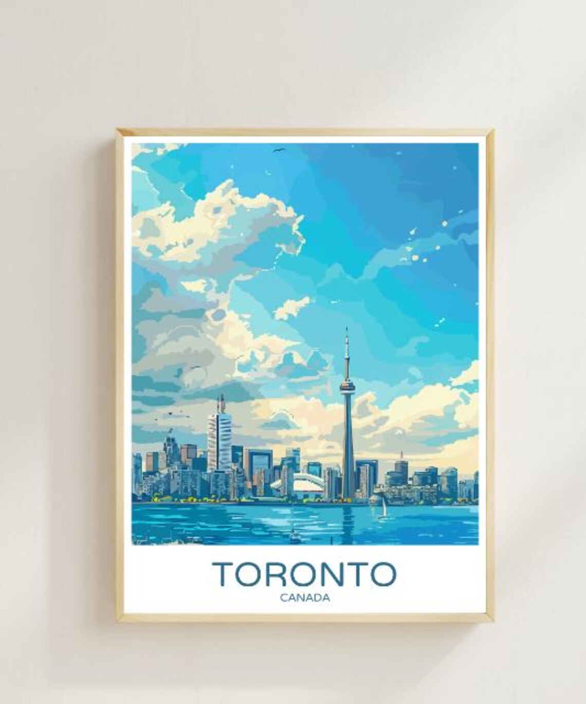 Toronto Canada CN Tower Skyline Lake View Vintage Travel Poster