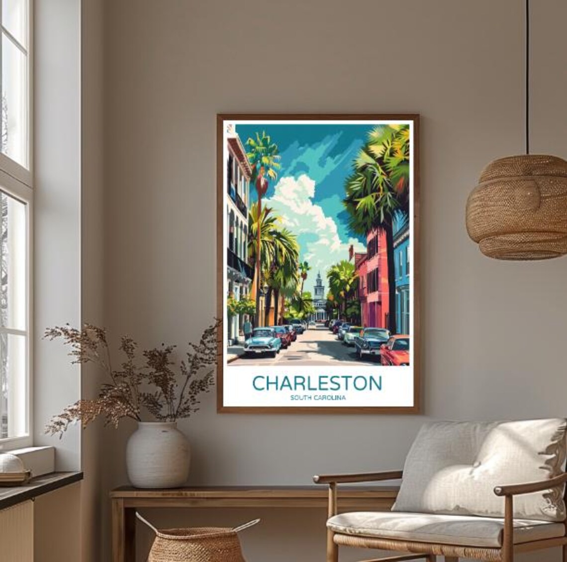 Charleston South Carolina Palm Street Classic Cars Travel Poster - Image 3