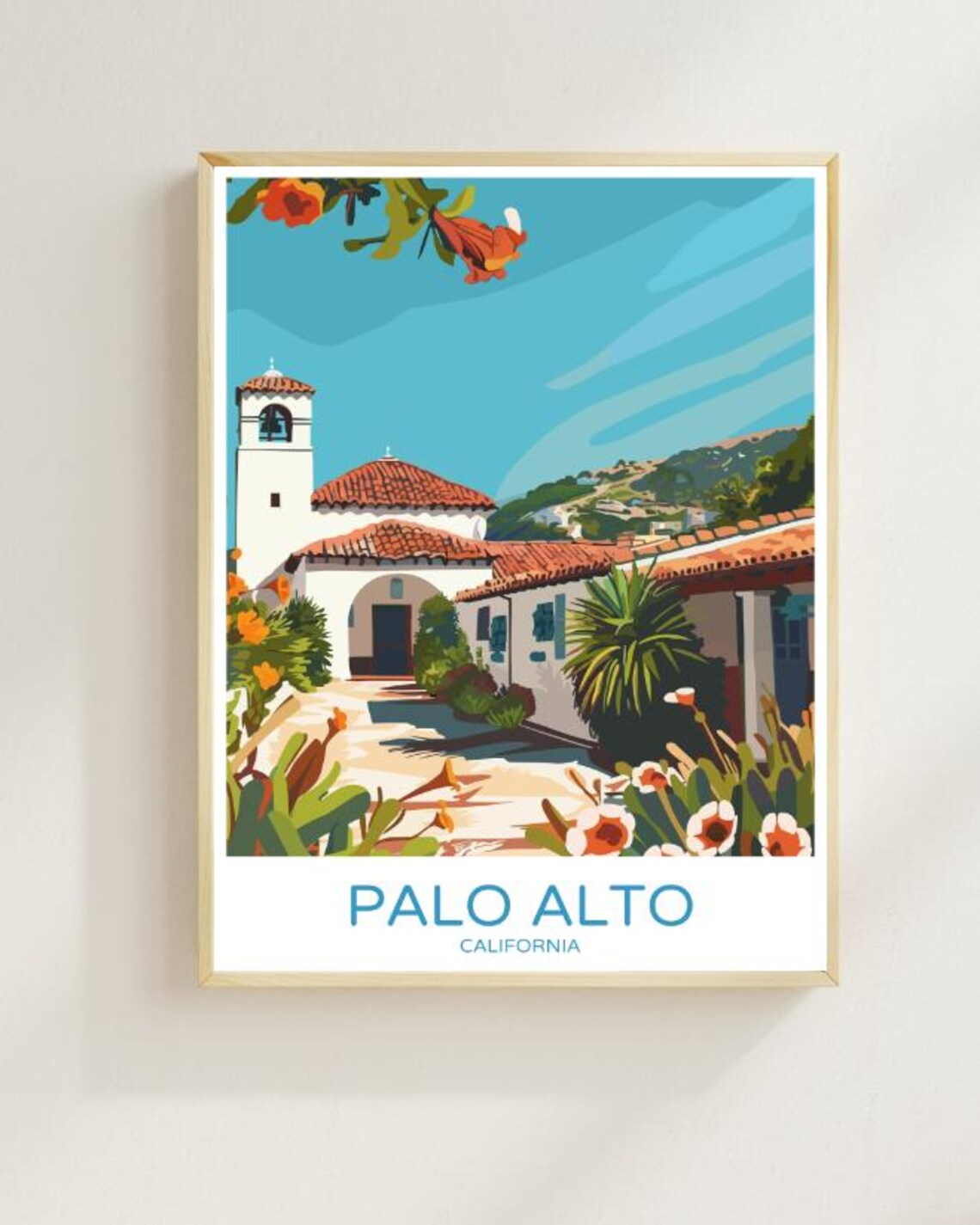 Palo Alto California Spanish Mission Courtyard Sunny Day Poster
