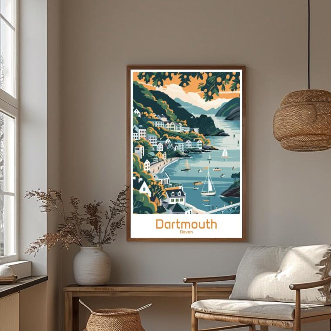 Dartmouth Devon Harbour Town and Sailboats at Sunset Glow Poster - Image 4