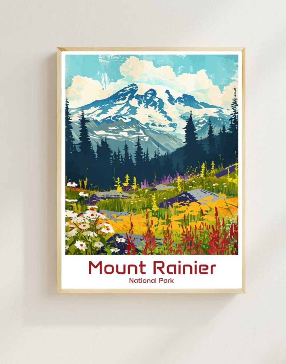 Mount Rainier National Park Wildflower Meadow Peak Scenic Poster