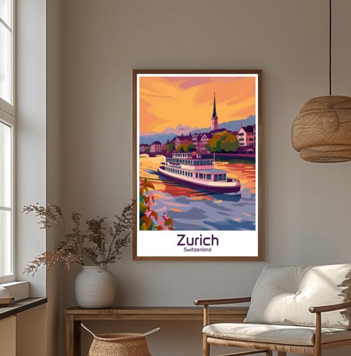 Zurich Switzerland Sunset Lake Ferry Old Town Skyline Poster - Image 4