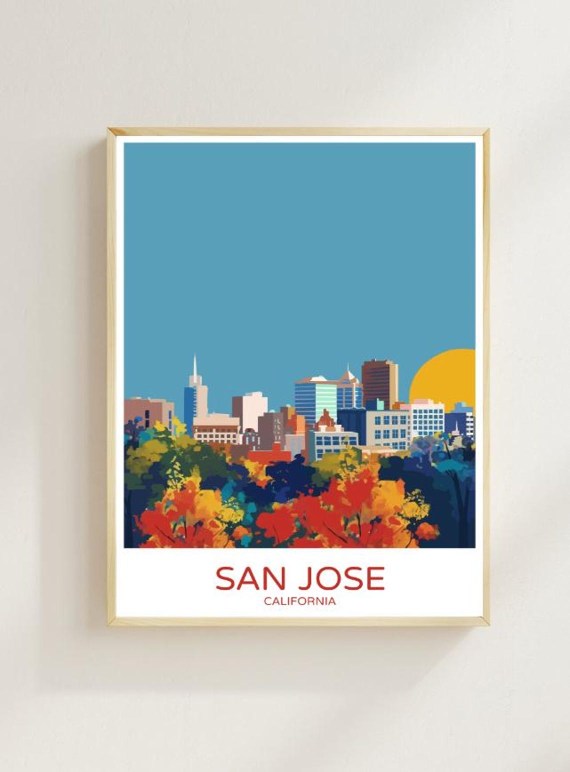 San Jose California Autumn Skyline Colorful Cityscape Poster
