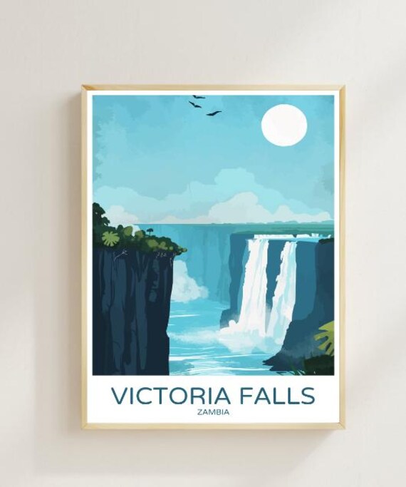 Victoria Falls Zambia Travel Poster Stunning Waterfall Wall Art Zambia Print African Landscape Nature Decor Housewarming Gift Wall Art