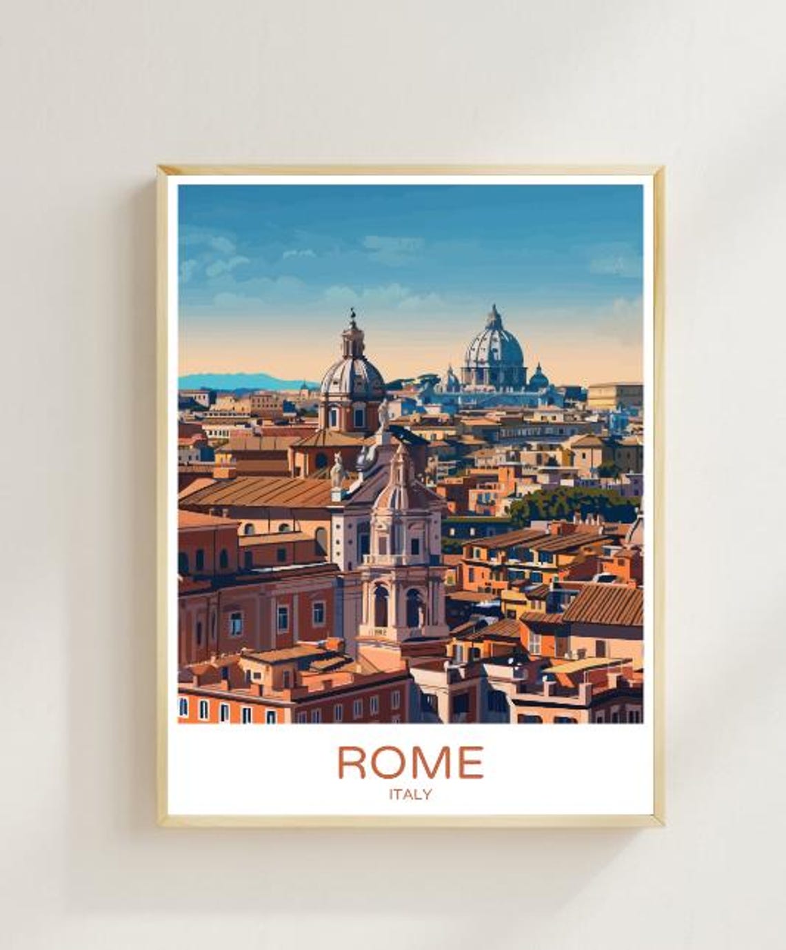 Eternal Rome Italy St Peter Dome Rooftops Cityscape Travel Poster