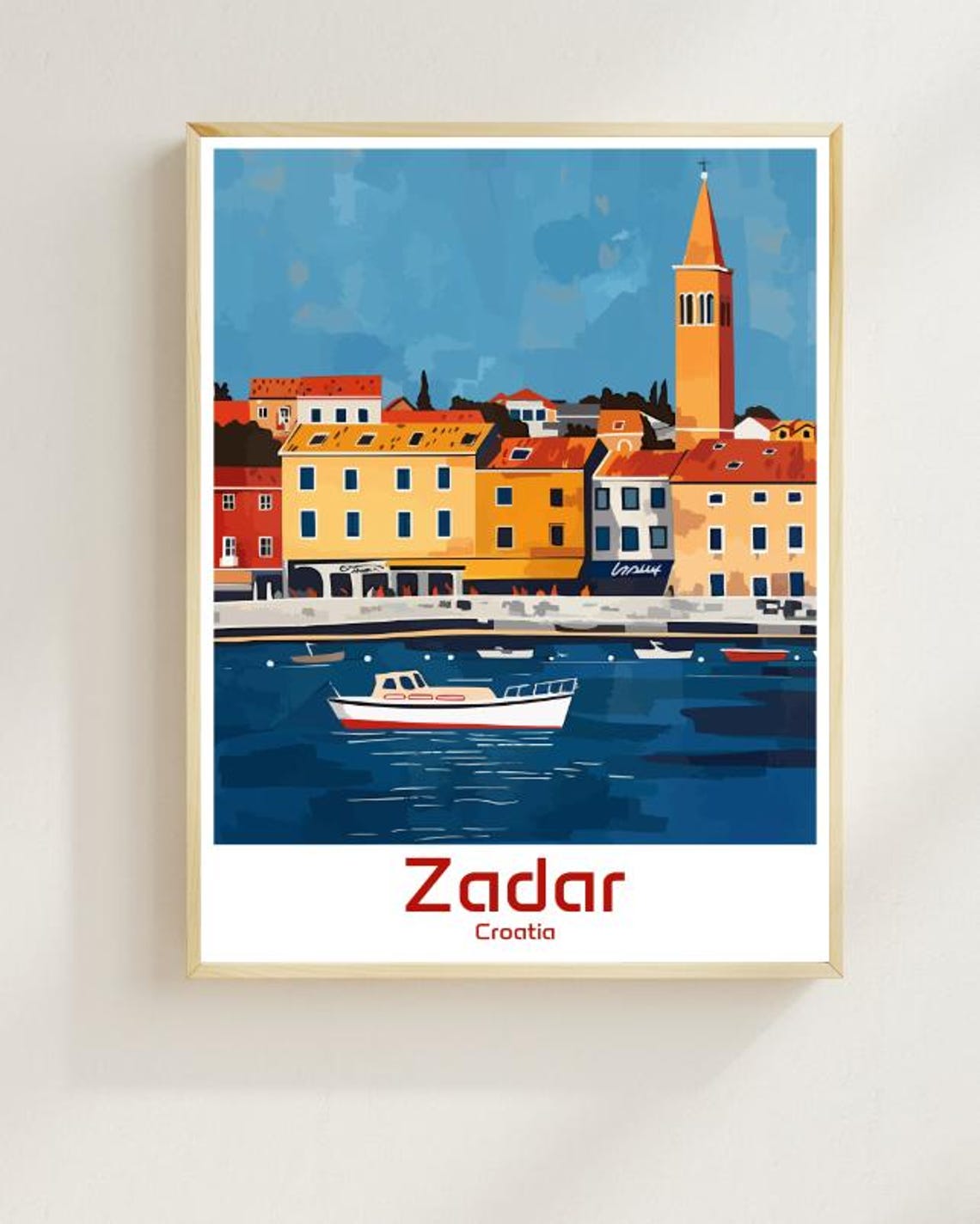 Zadar Croatia Old Town Harbor Boat Church Tower Coast Poster