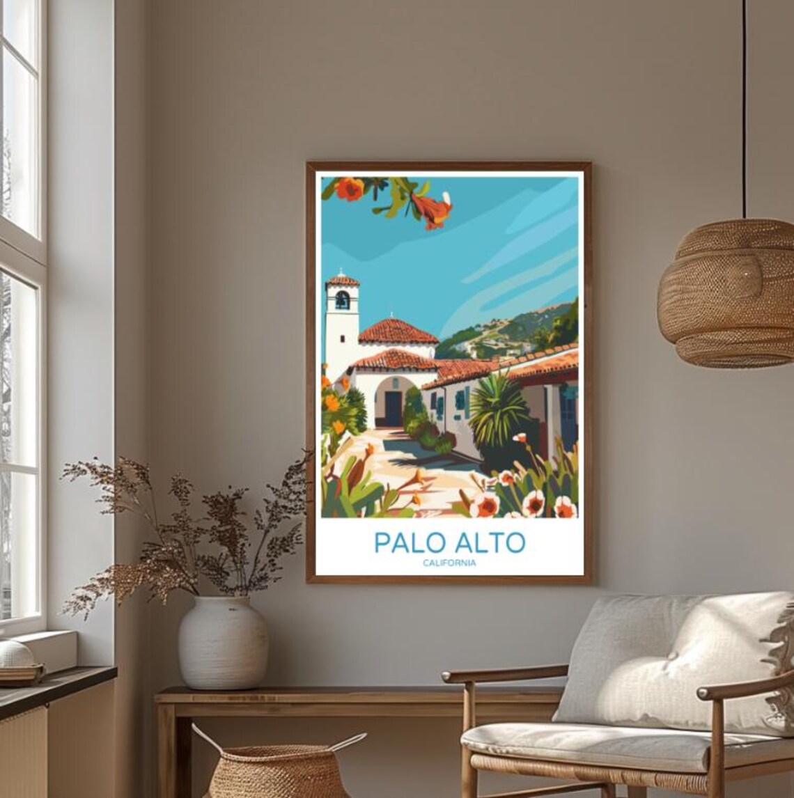 Palo Alto California Spanish Mission Courtyard Sunny Day Poster - Image 4