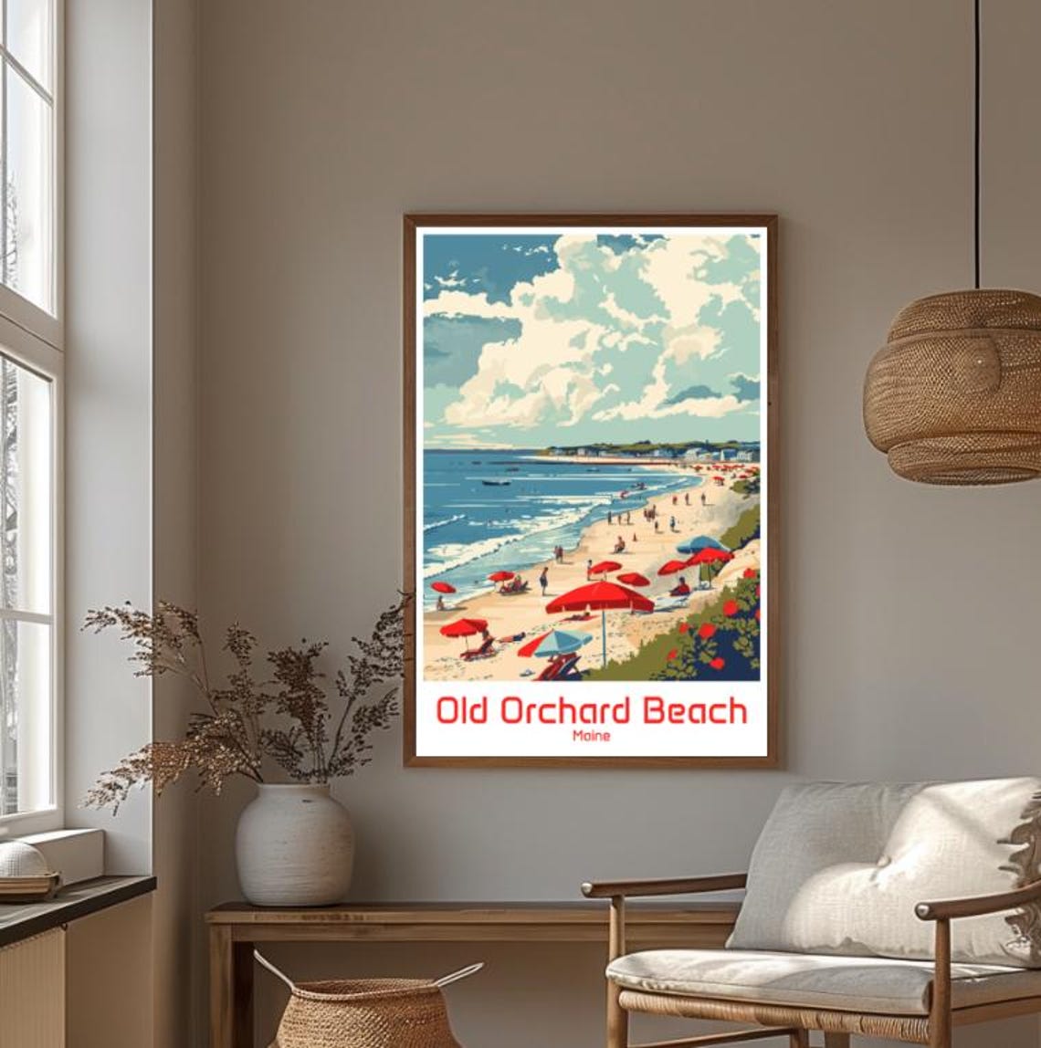 Old Orchard Beach Maine Vintage Beach Umbrellas Travel Poster - Image 4