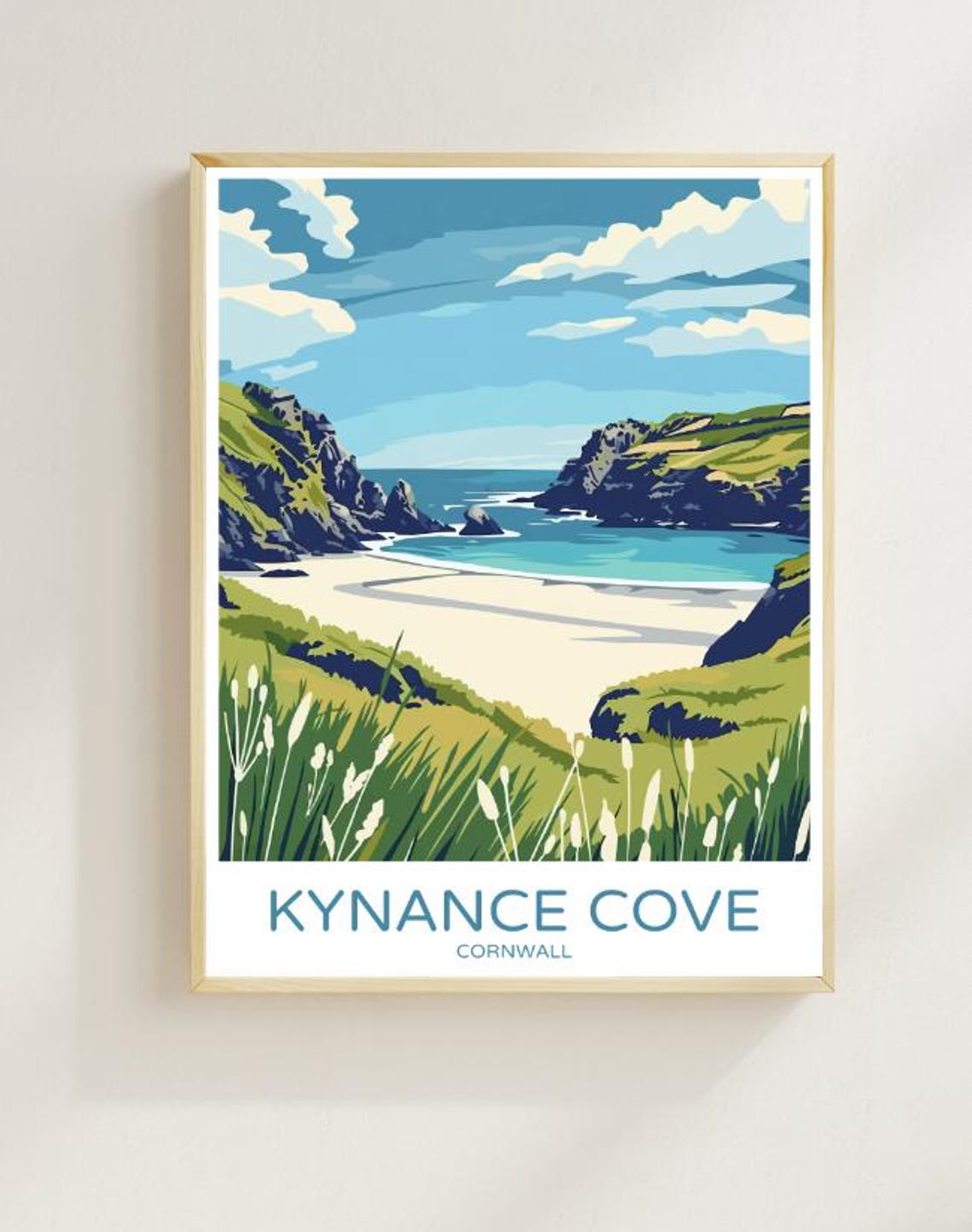 Kynance Cove Cornwall Turquoise Water Beach Cliffs Travel Poster