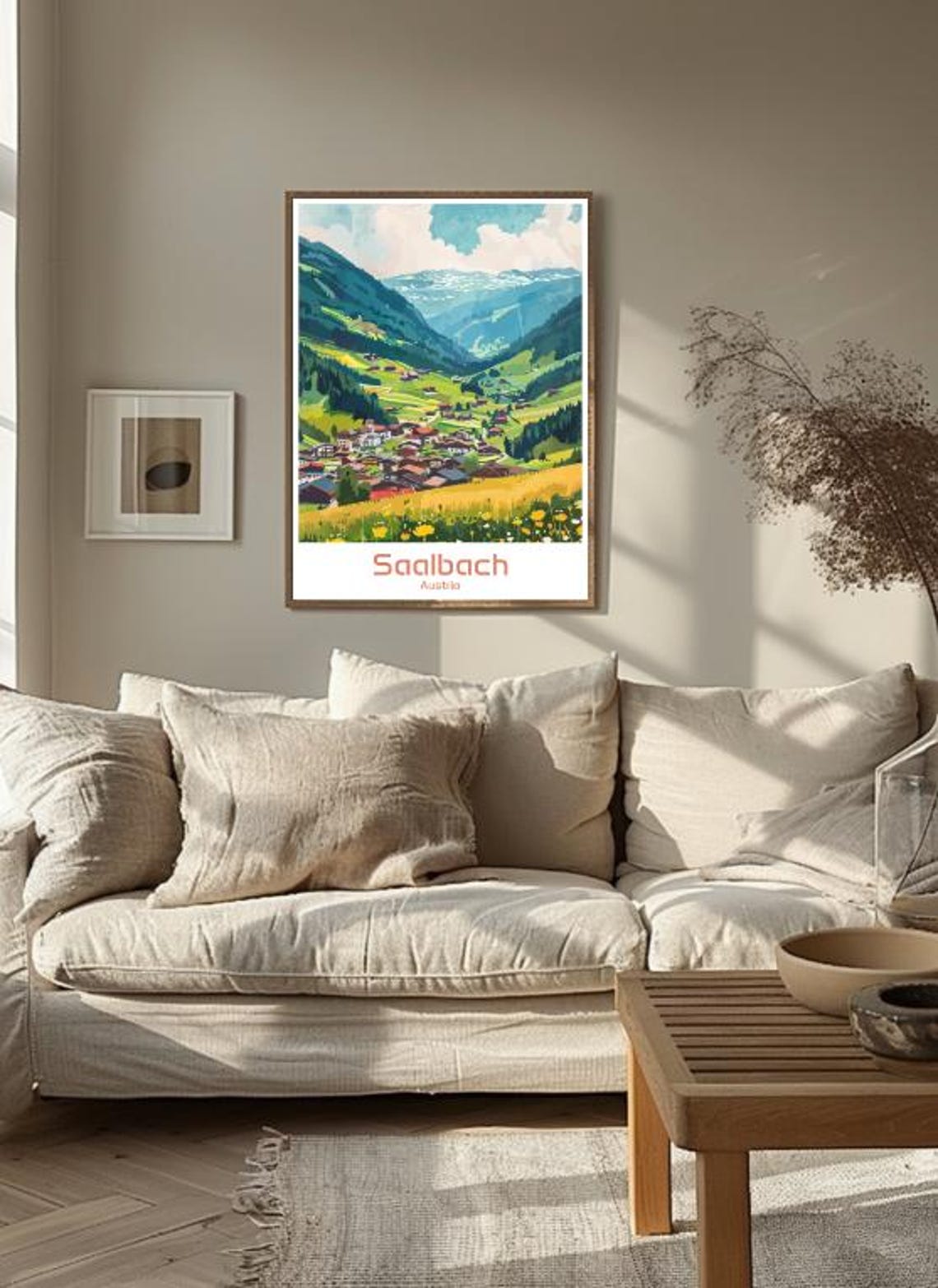 Saalbach Austria Alpine Valley Summer Village Meadow Scene Art Poster - Image 3