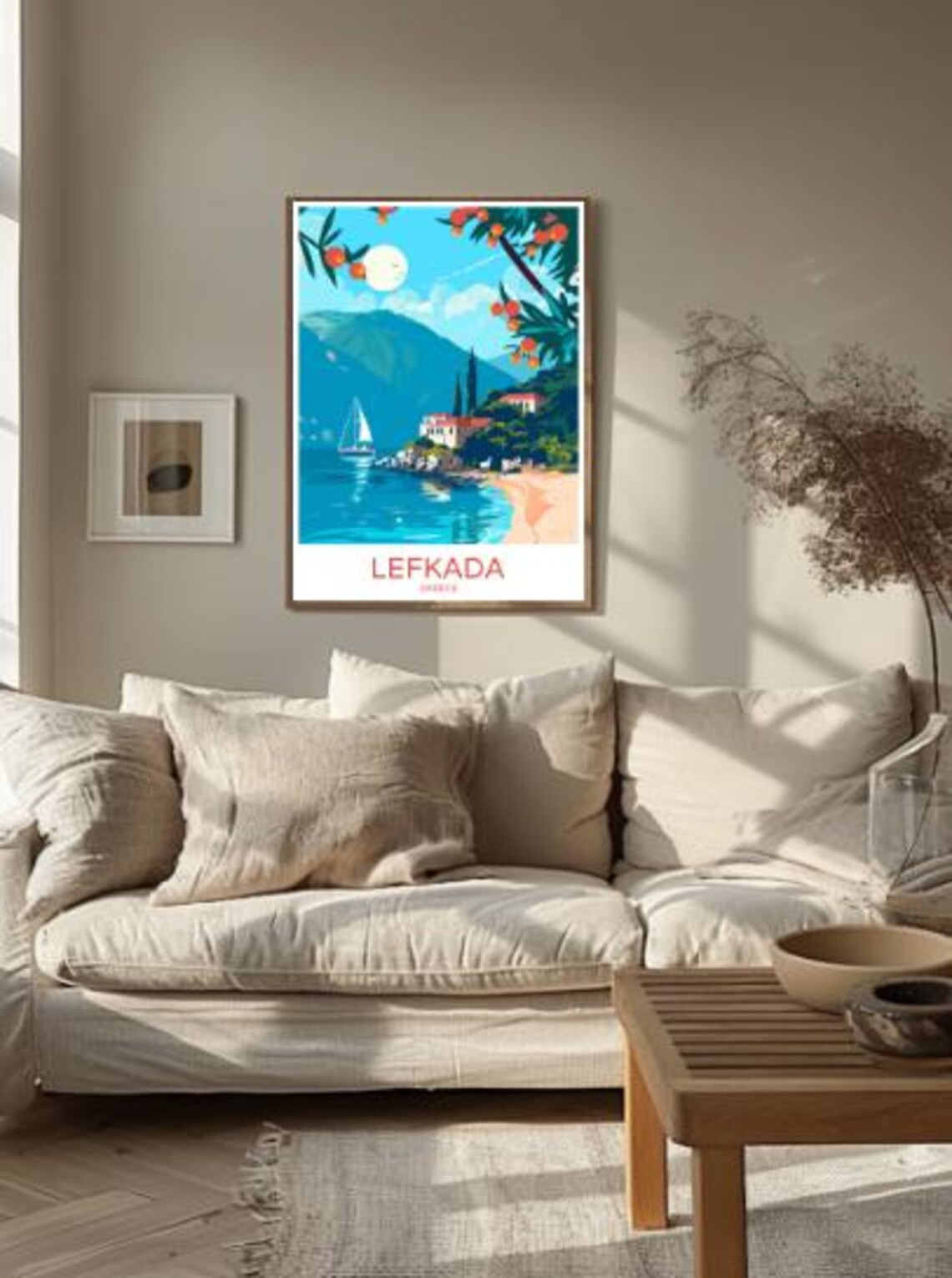 Lefkada Greece Turquoise Bay Sailboat and Villa Travel Poster - Image 2