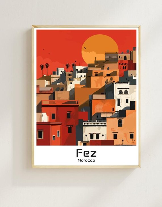Fez Travel Poster Stunning Medina Wall Art With Colorful Souks Morocco Art Print Historic Architecture Gift For Travelers