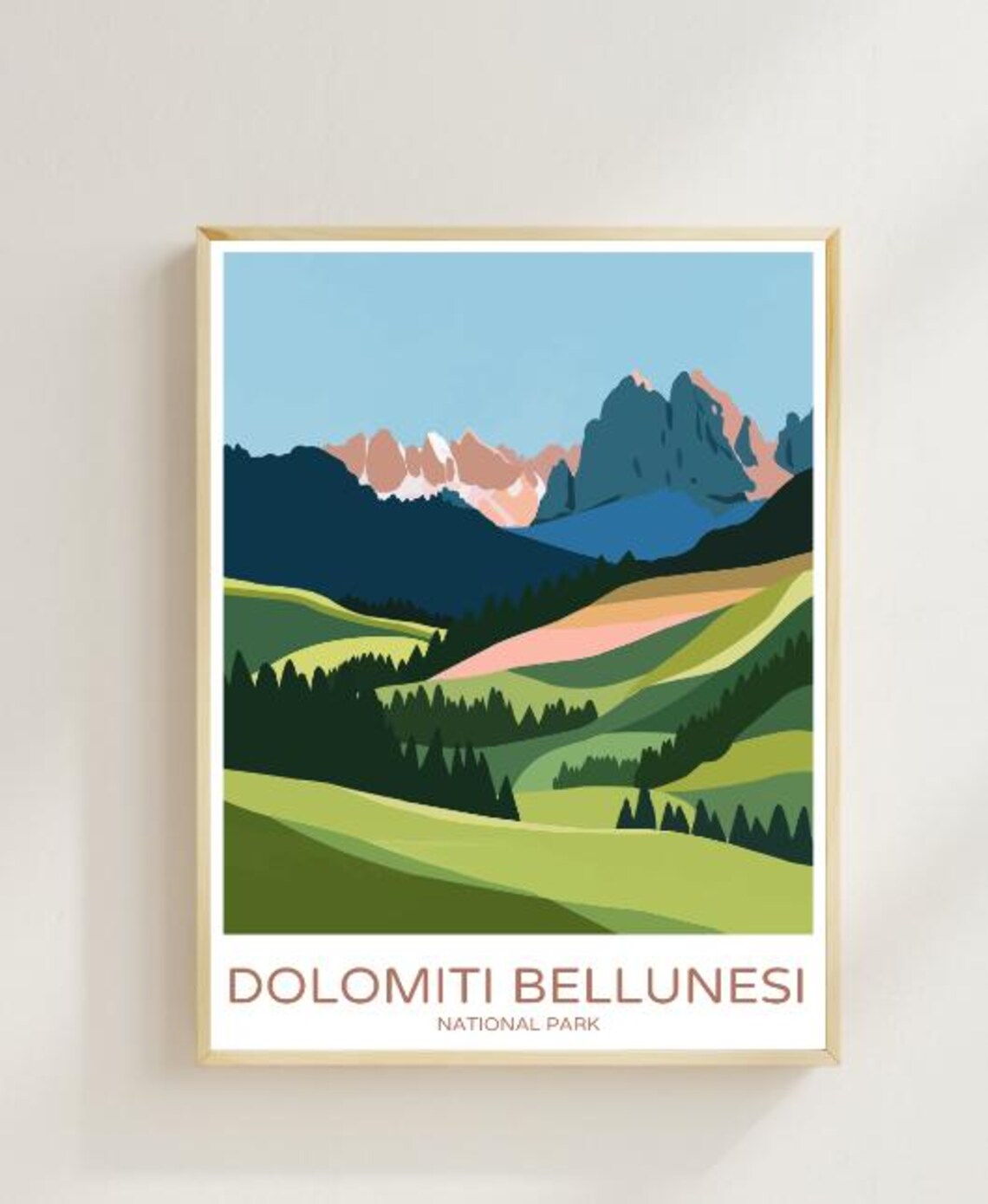 Dolomiti Bellunesi National Park Italy Alpine Peaks Poster Green Hills