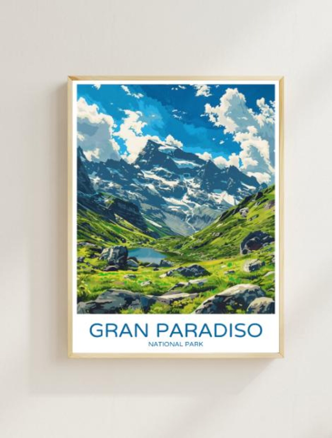 Gran Paradiso National Park Snowy Massif and Lake Travel Poster