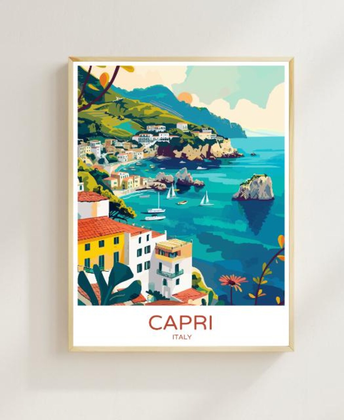Capri Italy Coastal Village Cliffs and Rocky Bay Cove Poster