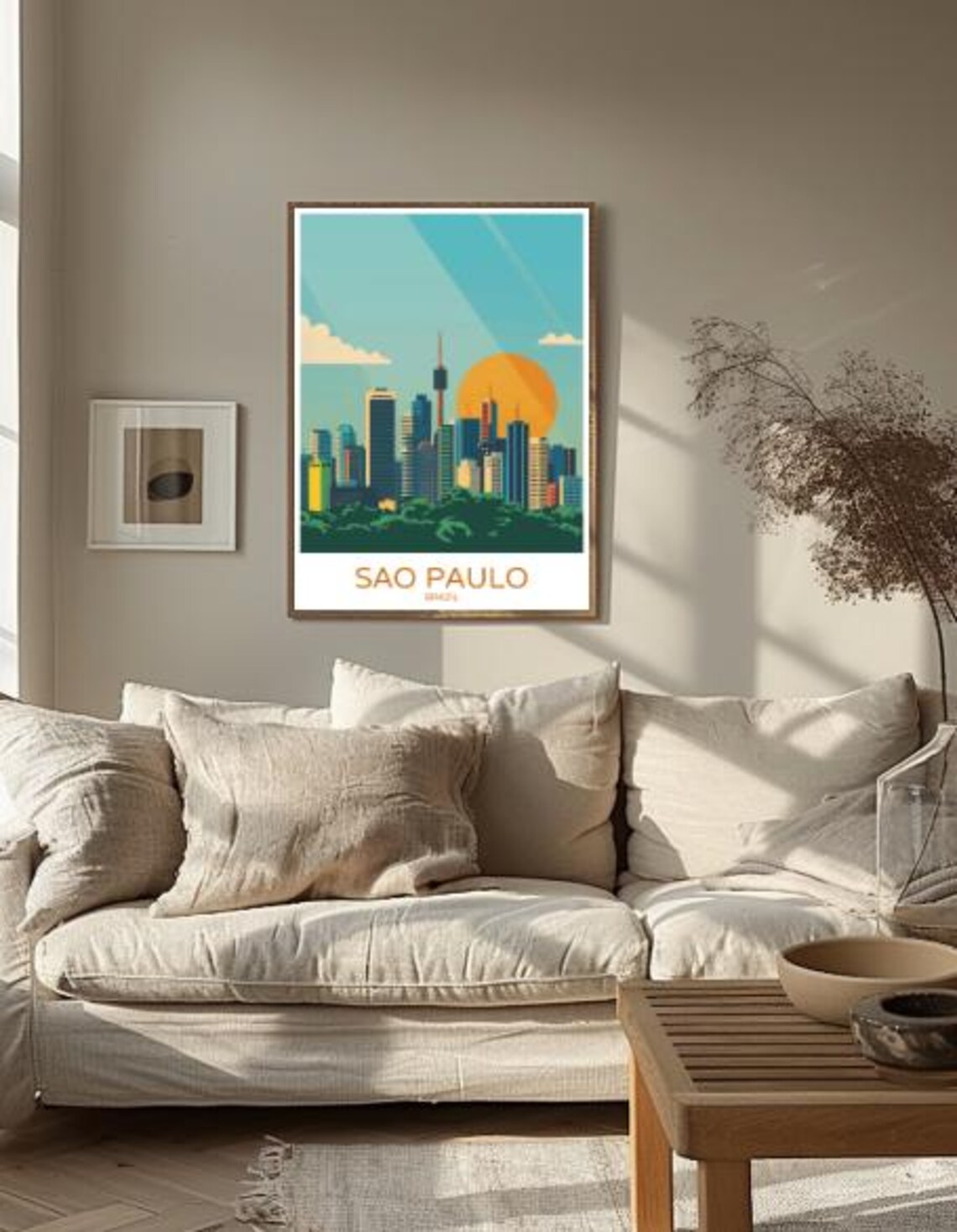 Sao Paulo Brazil City Skyline Golden Sunset Vintage Travel Poster - Image 2