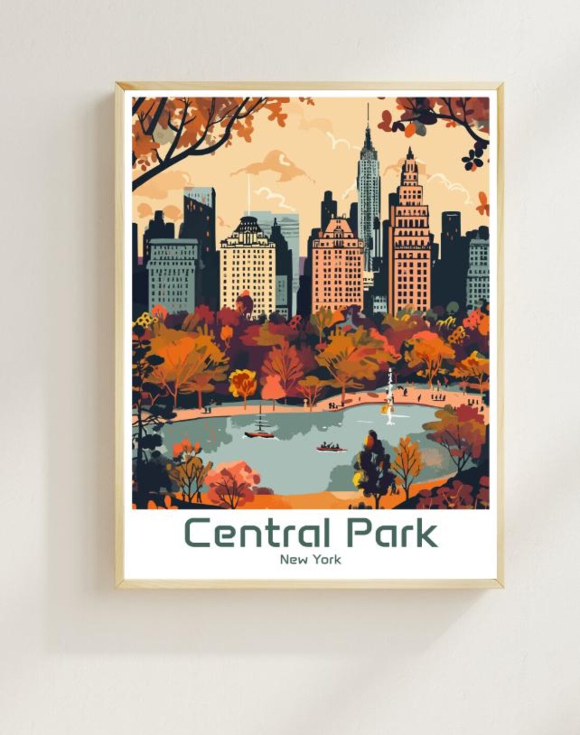 Central Park New York Autumn Foliage with Skyline Travel Poster