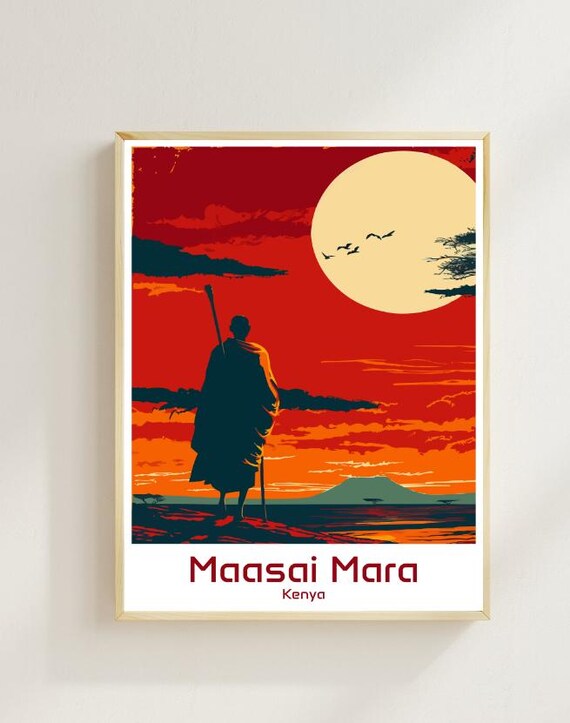 Maasai Mara Travel Poster Kenya Safari Wall Art African Wildlife Print Nature Landscape Decor Maasai Mara Artwork For Home