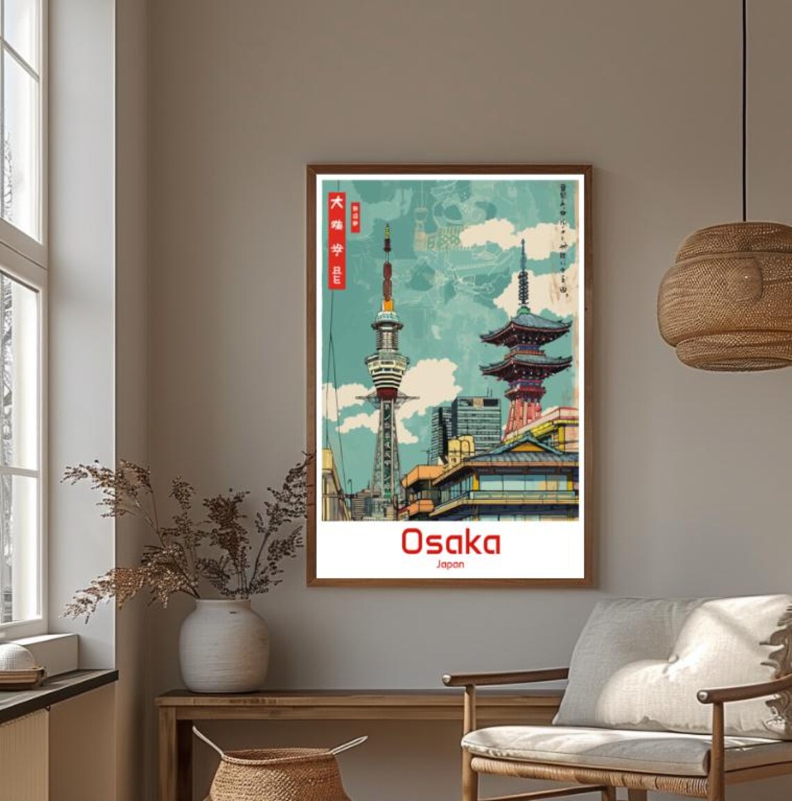 Osaka Japan Tsutenkaku Tower And Five Story Pagoda Retro Poster - Image 4