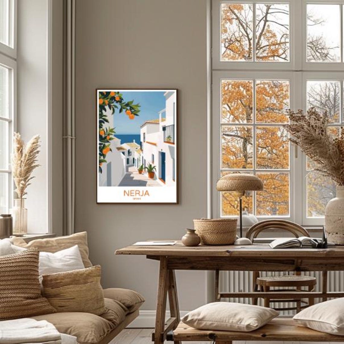 Nerja Spain Whitewashed Alley Orange Tree Mediterranean View Poster - Image 4