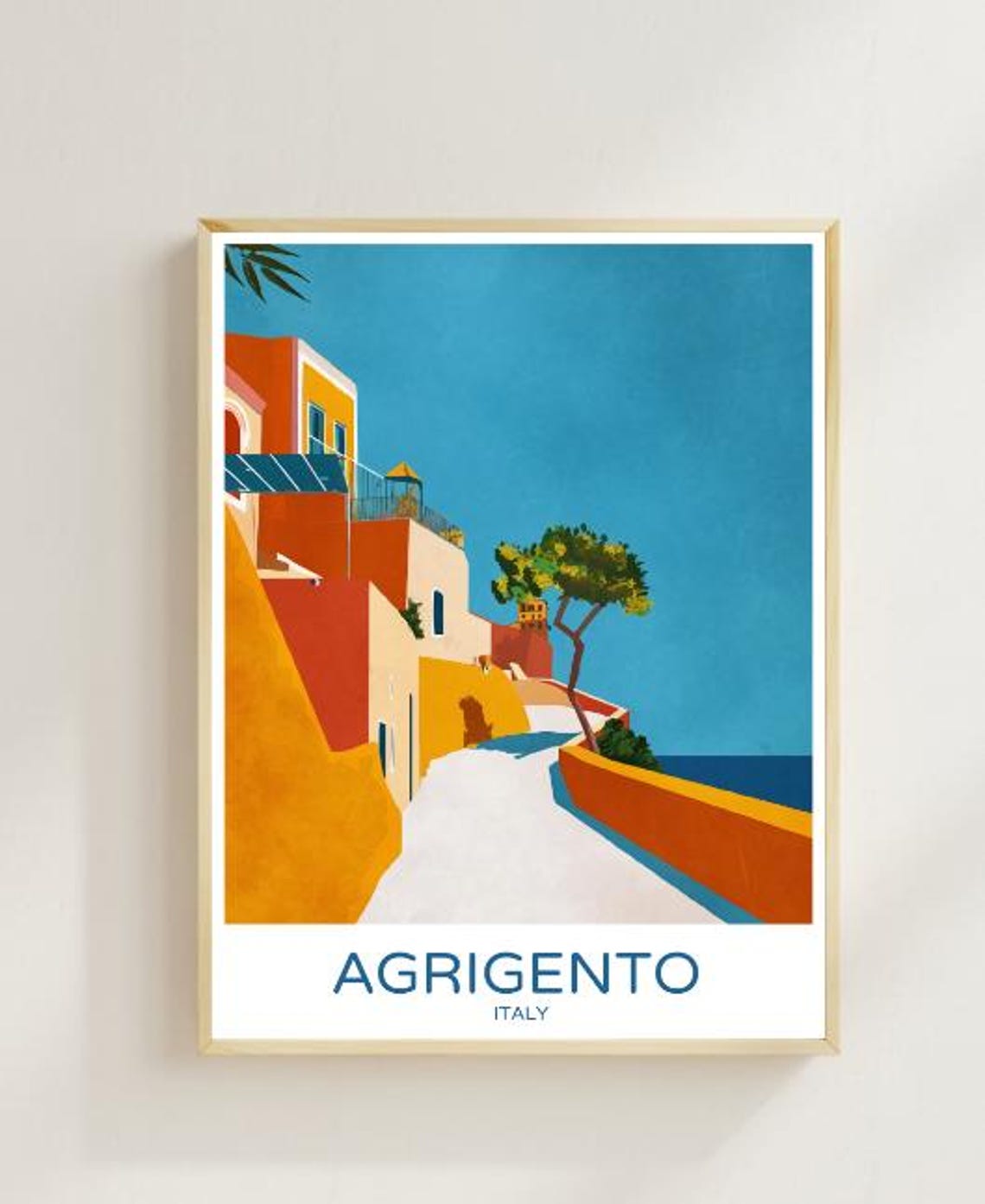 Agrigento Italy Travel Poster Ancient Ruins Wall Art Of Valley Of The Temples Sicily Print Italian Travel Art Historical Decor