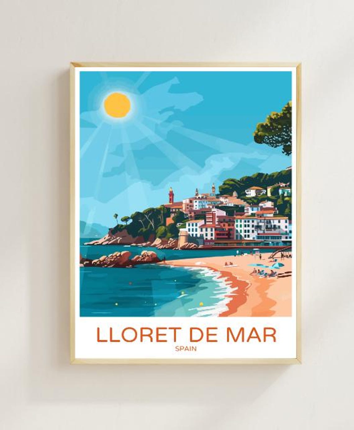 Lloret de Mar Sunlit Beach Headland Town Costa Brava Spain Poster