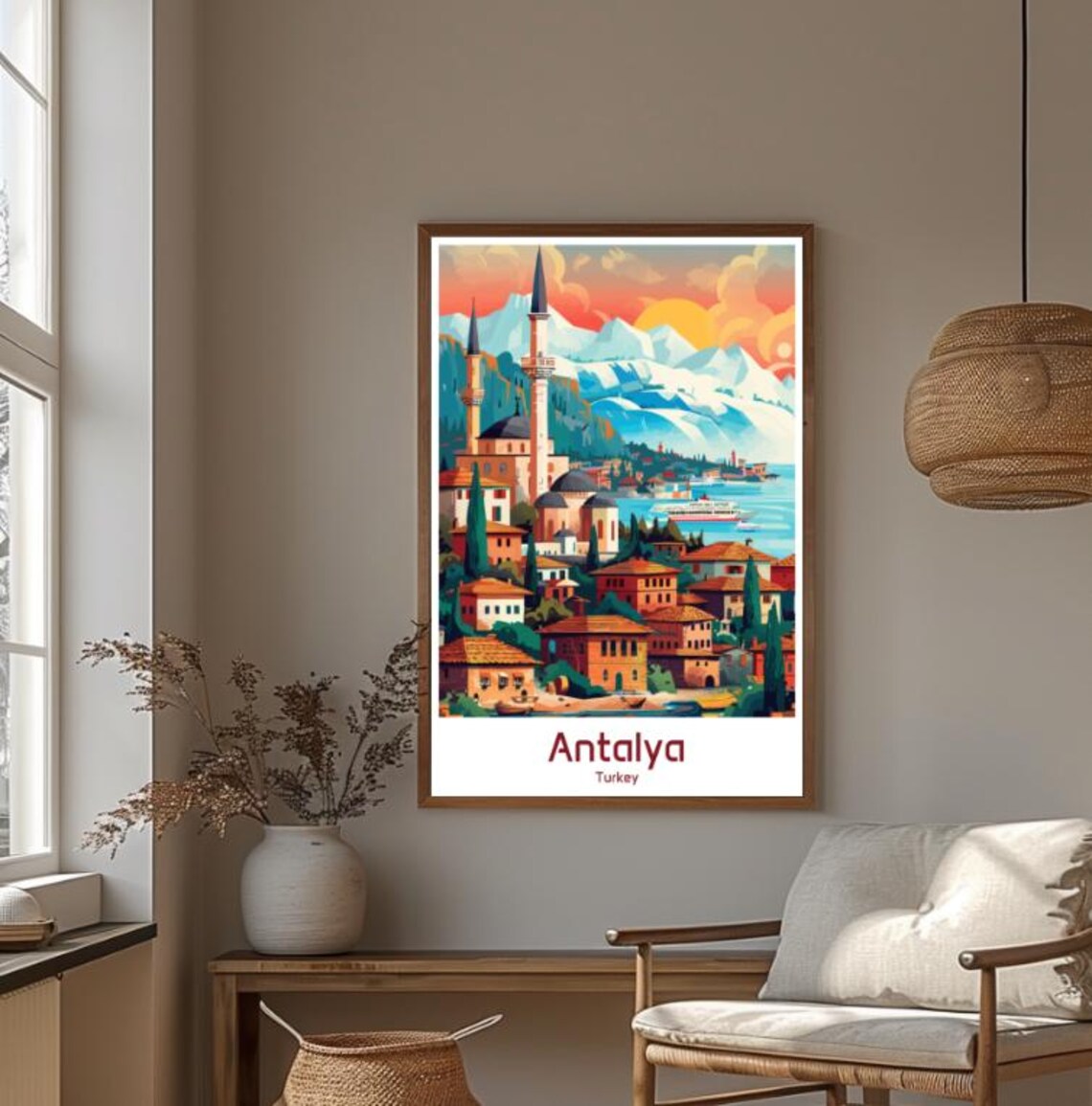 Antalya Turkey Sunset Coastline Mosque Vintage Travel Poster - Image 4