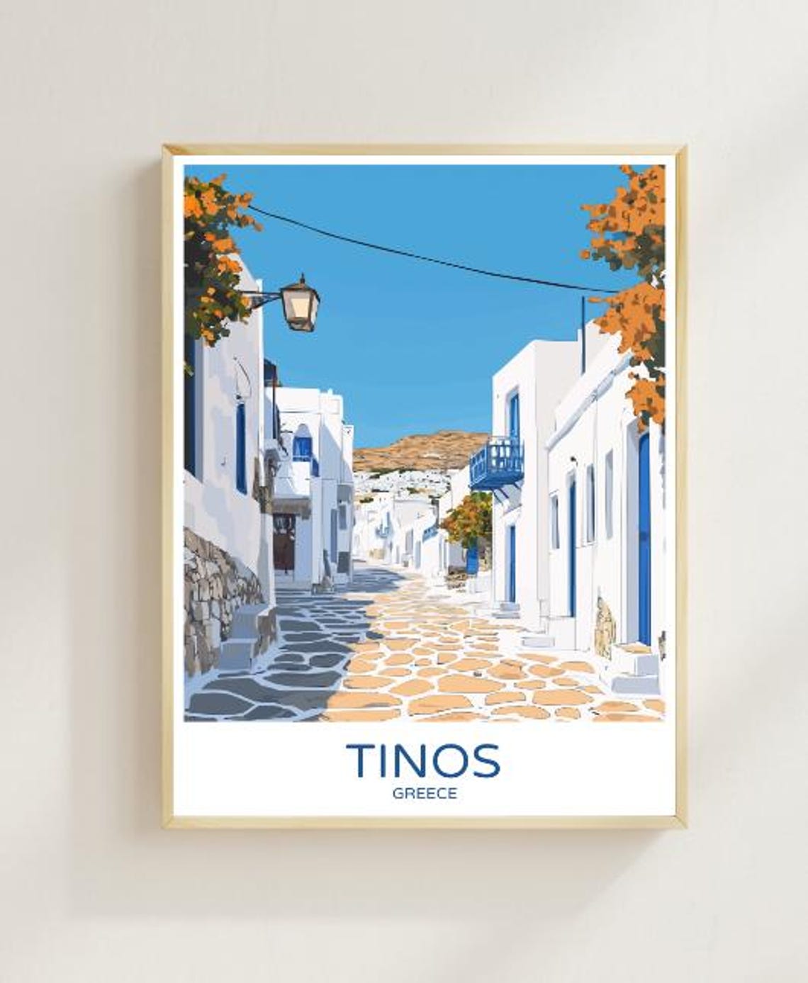 Tinos Greece Whitewashed Village Lane Cycladic Travel Poster